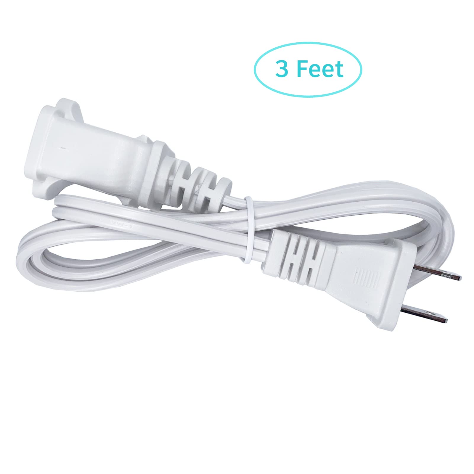 3 Ft Extension Cord, Indoor Use, White Short Polarized Us Two Prong Male Female Power Cable, 18Awg Nema 5 15P To Nema 5 15R 2 Pa