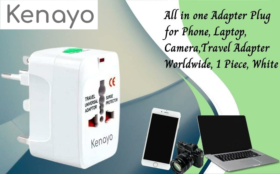 Kenayo Worldwide Universal Power Adapter, All In One International Travel Plug Converter For Usa, Eu, Uk, France, Italy, Austral
