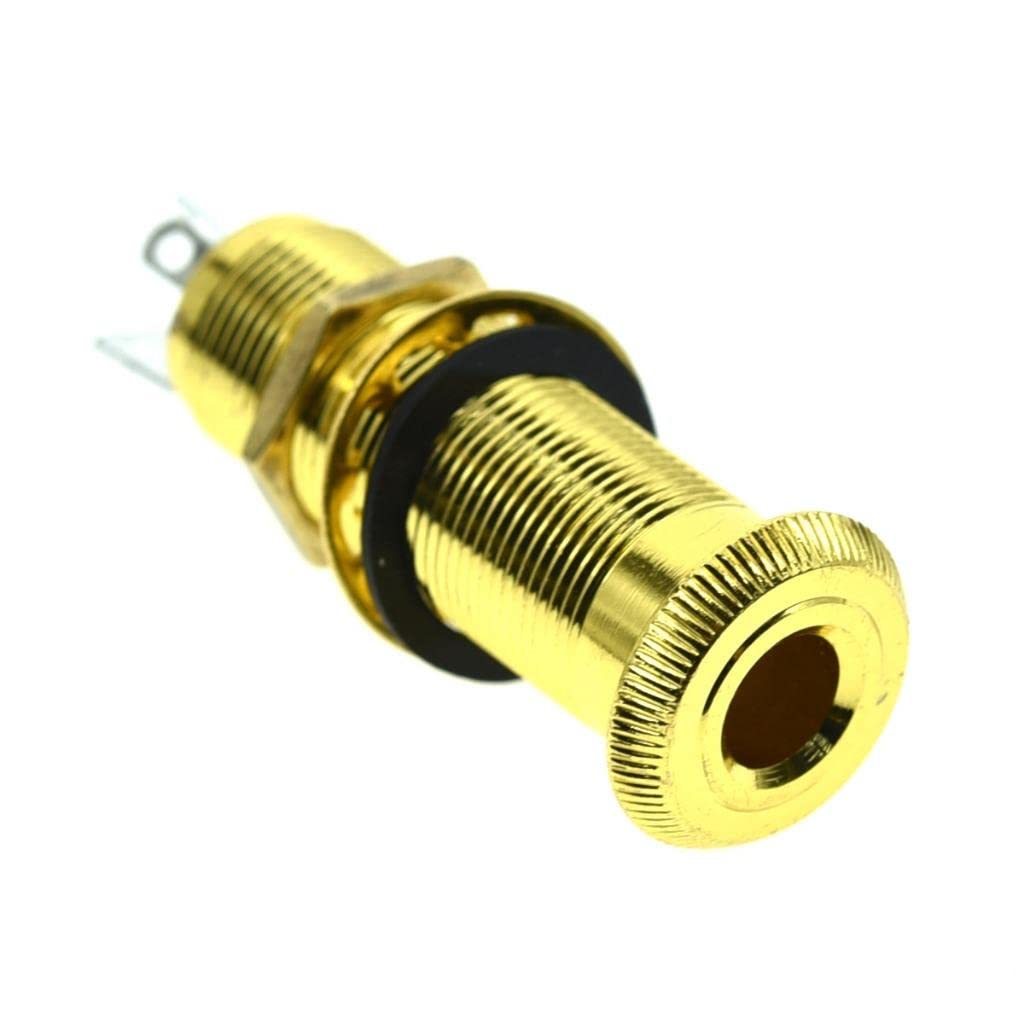 Kaish 6.35Mm Brass Mono Guitar Bass Barrel Jack Socket Cylinder Input Output Jack With 3 Pins Gold