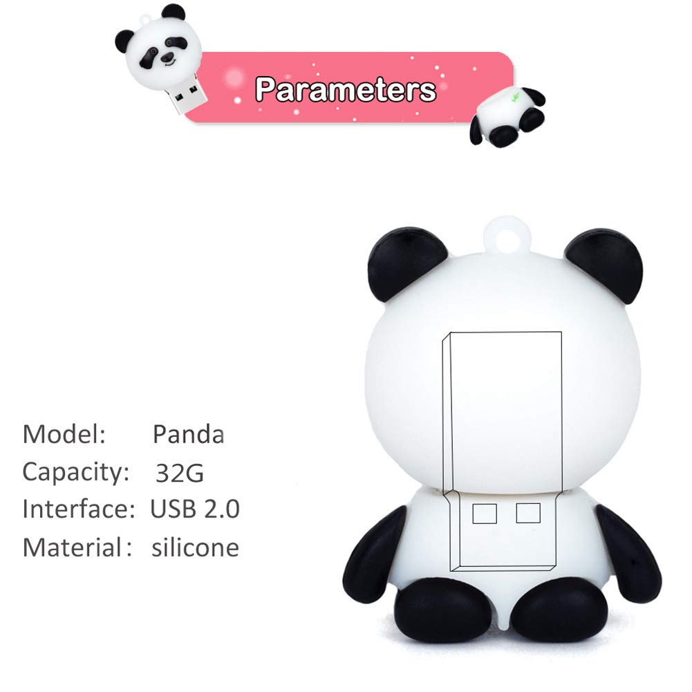 Borlterclamp Usb Flash Drive Cute Panda Pattern 32Gb Pack Of 2 Pcs Pendrive Gift For Students And Children