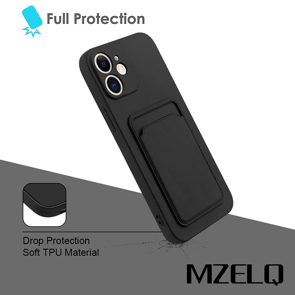 Mzelq Wallet Case For Iphone 12 (6.1 Inch), Card Holder Camera Protection Cover + Screen Protector, Soft Slim Card Slot Case Com
