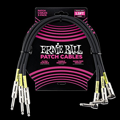 Ernie Ball Patch Cable 3 Pack, Straight/Angle, 1.5Ft, Black (P06076)