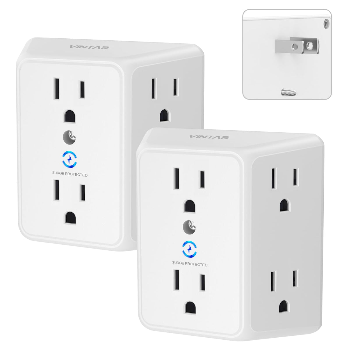 Vintar 2 Prong To 3 Prong Outlet Adapter, 3 Sided 6 Outlet Widely Spaced Extender, Polarized Plug, 2 Prong Power Strip, 900J Wal