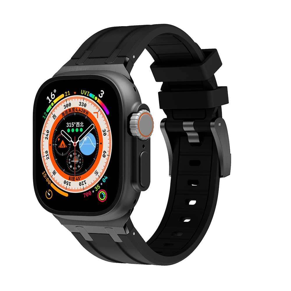Compatible With Apple Watch Ultra 2 Band Men Sport, Silicone Strap & Stainless Steel Buckle For Iphone Watch, Fit Iwatch Bands Ultra Series 10 9 8 7 6 5 4 3 2 1 Se, 49/46/45/44/42Mm, Black+Black