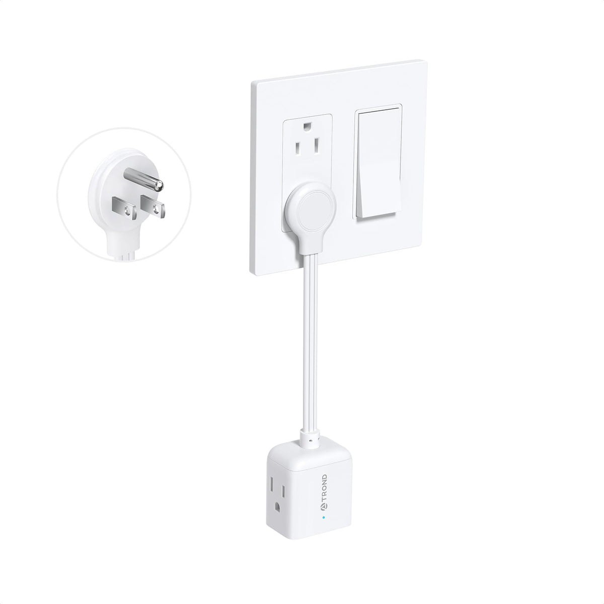 Trond Flat Outlet Extender With 6 Inch Cord For Upside Down Socket, Flat Plug Extension Outlet Splitter Adapter, Electrical 3 Wa