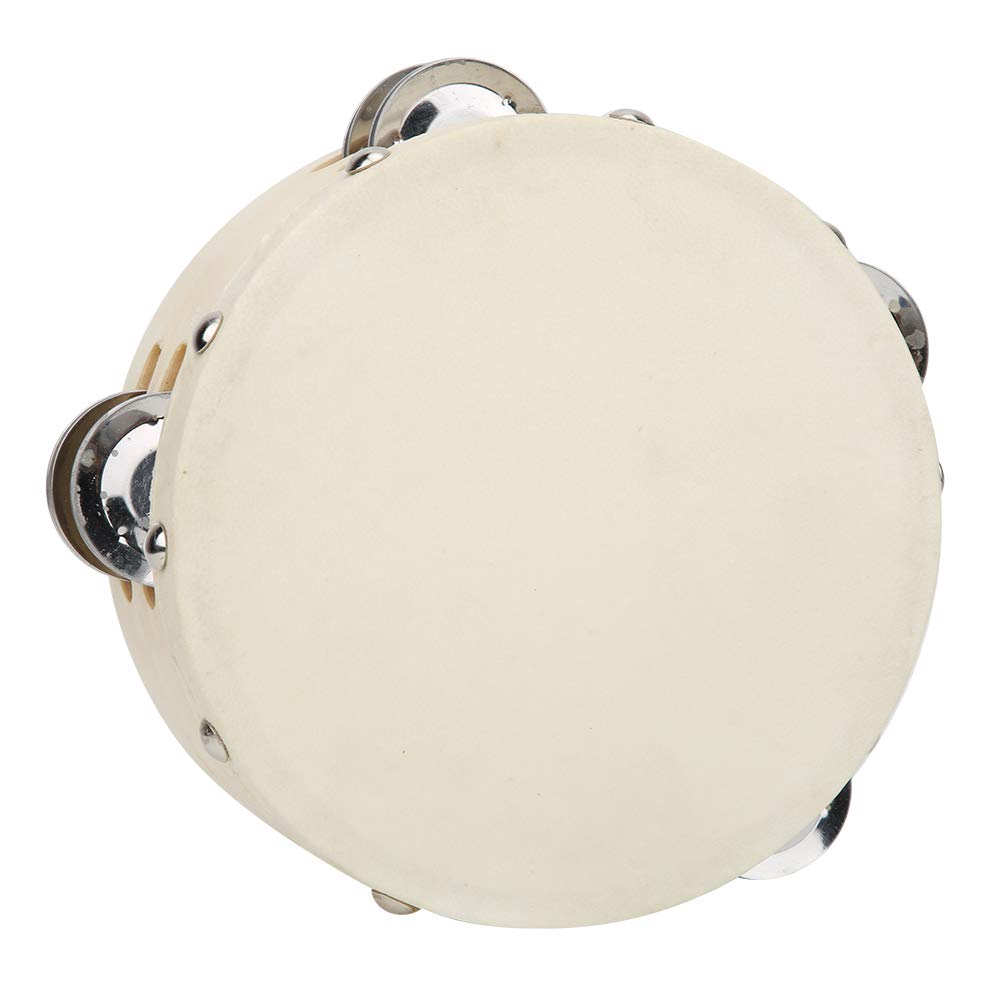 Ubervia Hand Held Tambourine, White Kids Music Instruments, Double Row Jingles Educational Rustproof for Music Enlightenment Chi