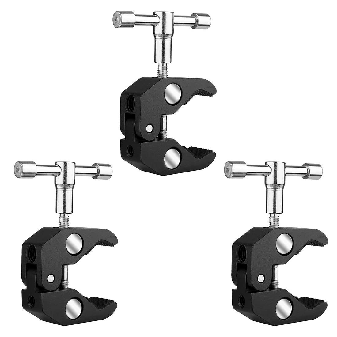 AngelReally 3 Pack Super Clamp with 1/4 and 3/8 Thread Camera Clamp Mount,Crab Clamp Rod Clamp Clip for Cameras, Rods, Lights, H