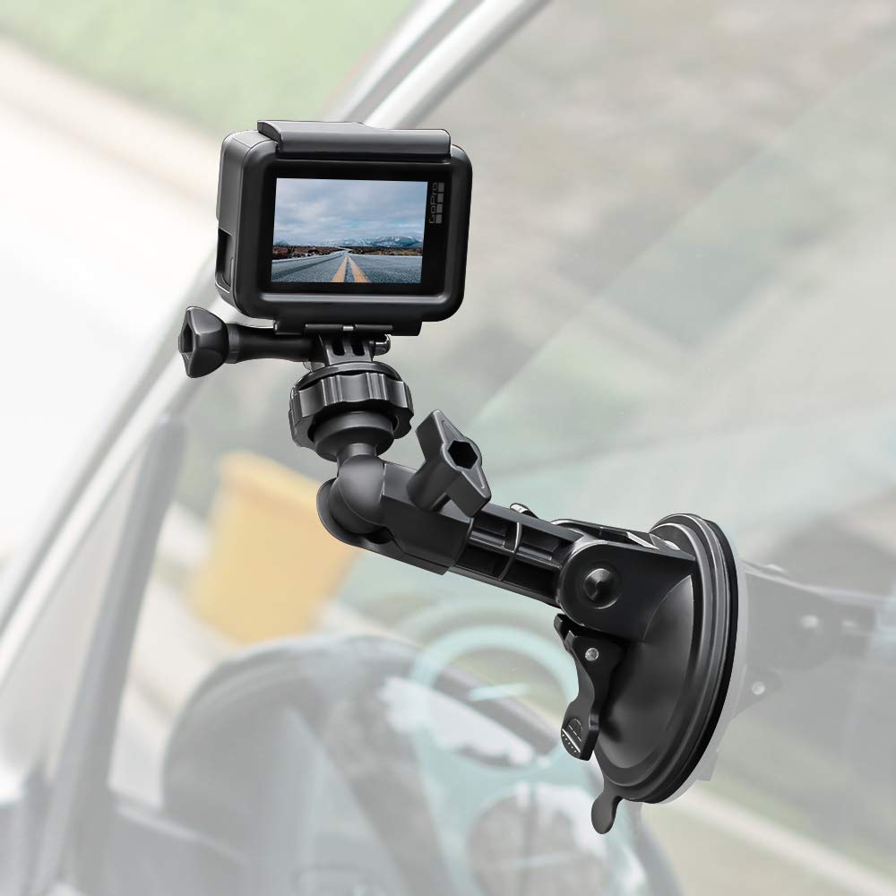 Powerful Suction Cup Camera Car Mount With Tripod Adapter And Phone Holder For Gopro Hero 13/12/11/10 Black, Iphone 15, Dji Osmo Action 4/3, Samsung Galaxy And More (3.3 * 3.3 * 5.6In)