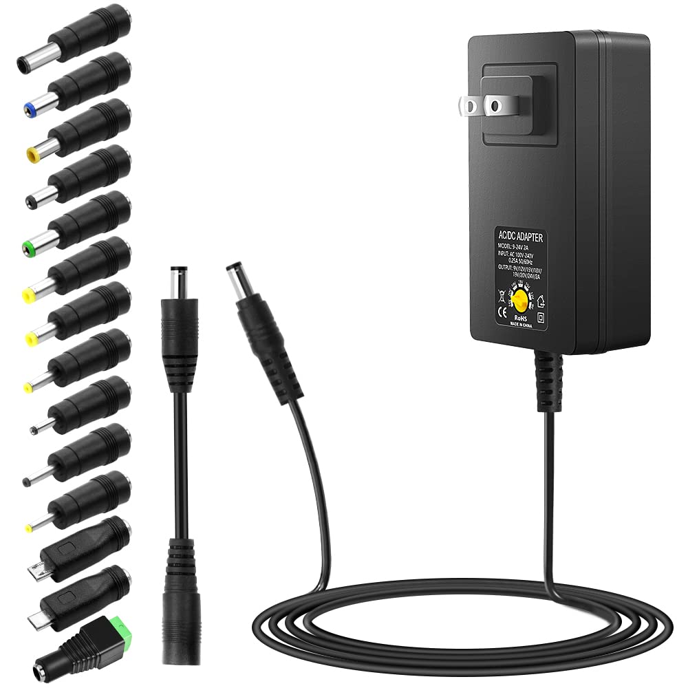 Shnitpwr 48W Universal Power Supply 9V 12V 15V 17V 19V 20V 24V Adjustable Variable Ac/Dc Adapter With 5.5X2.5Mm Tip 100V 240V Ac
