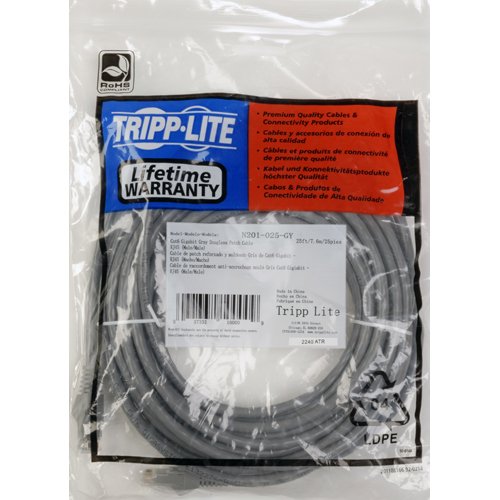 Tripp Lite Cat6 Gigabit Snagless Molded Patch Cable (Rj45 M/M)   Gray, 75 Ft.(N201 075 Gy)