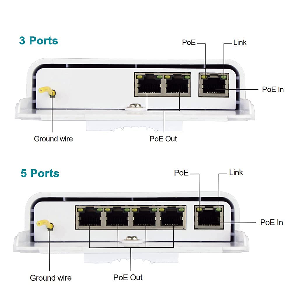 Centropower 3 Port Outdoor Poe Switch/Extender/Booster, 30W 48V 10/100/1000Mbps,Poe Passthrough Switch,Ethernet Extender,Poe Rep