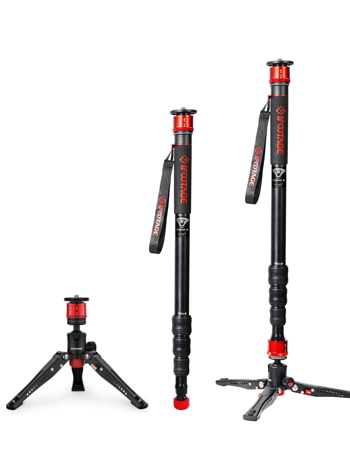 Ifootage Cobra 3 A180T Monopod, 71'' Aluminum Travel Monopod With Feet, Telescopic Video Monopod Compatible With Sony Canon Niko
