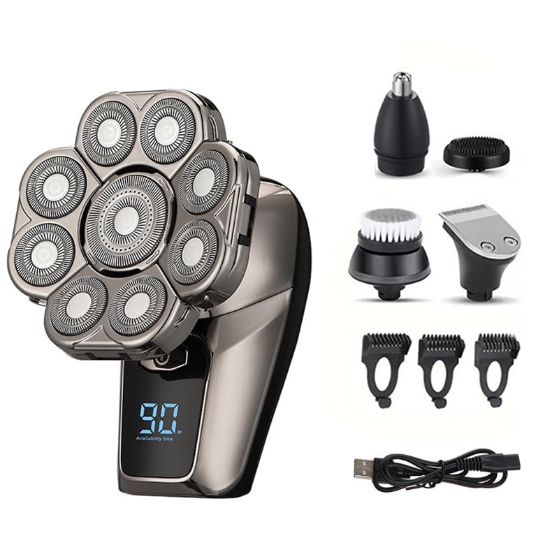 I Clean 9D Head Shavers For Bald Men, 6 In 1 Electric Razor, Waterproof Wet/Dry, Cordless Rechargeable, Led Display