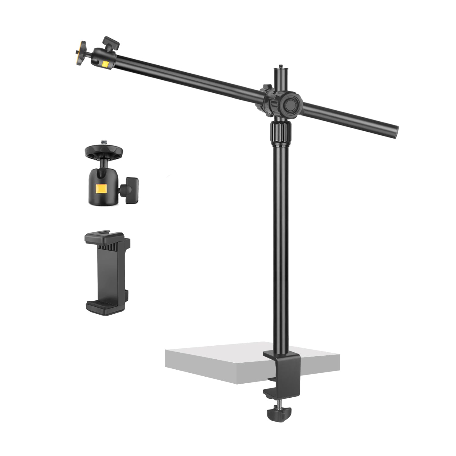 Camera Desk Mount Webcam Stand with Overhead Articulating Magic Boom Arm 1/4 Ball Head for DSLR Tripod, Adjustable Light Stand, 