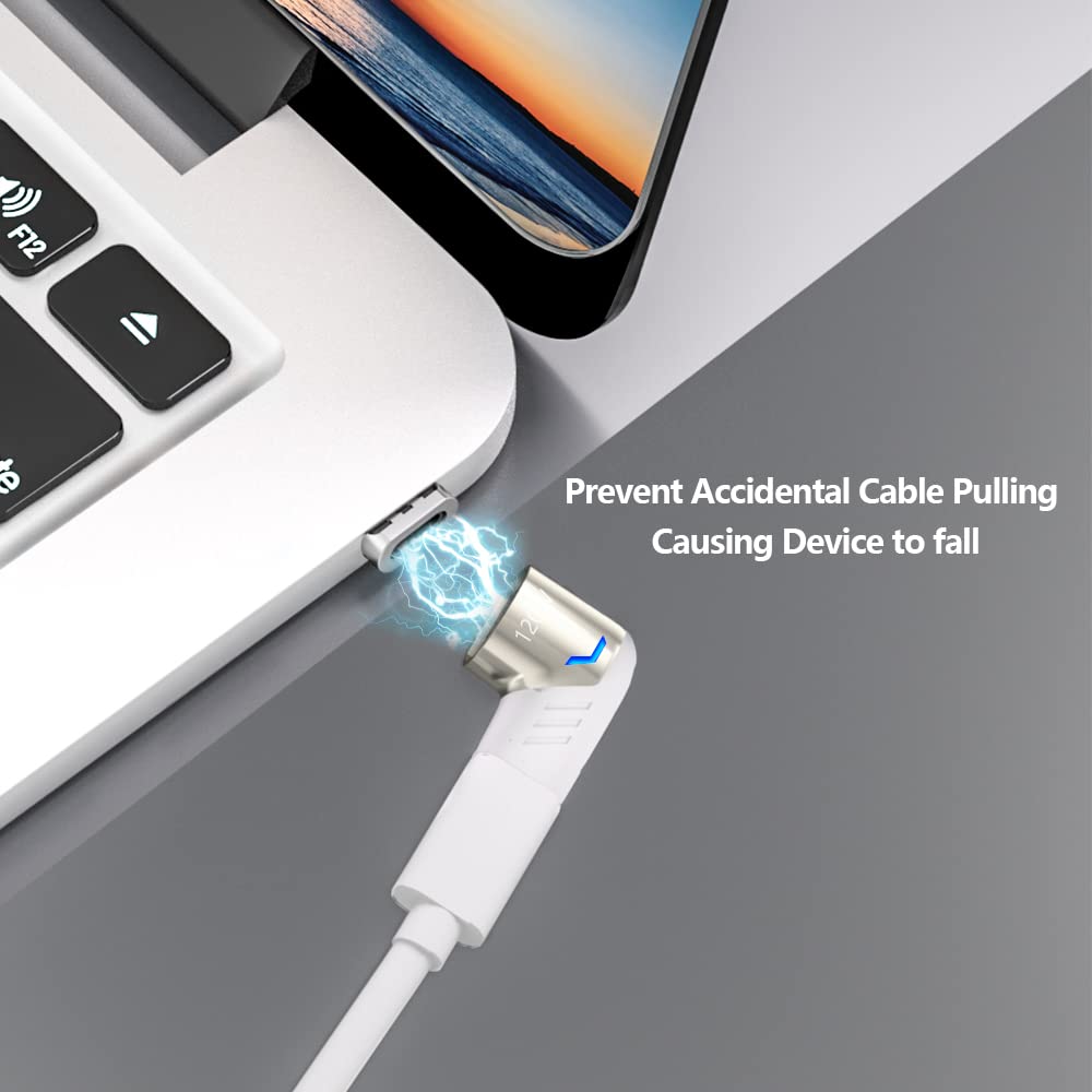 Sheeast Magnetic Usb C Adapter Right Angle 2 Pack 100W Usb C Magnetic Adapter Fast Charging 5Pin 480Mbps Data Transmission, Whit