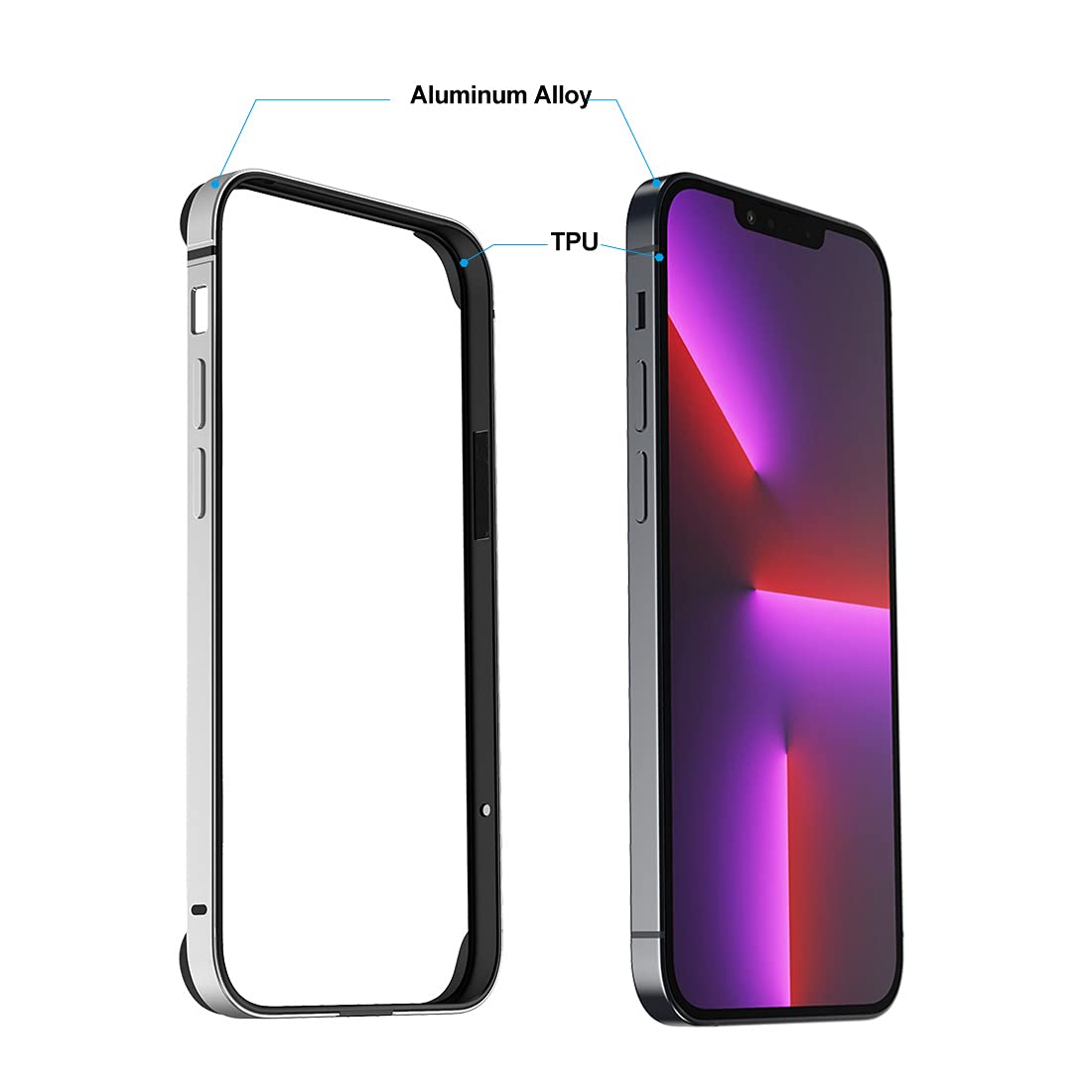 Eastcoo Slim Metal Bumper Case for iPhone 13 Pro Max 14 Plus 6.7 inch Silver Aluminum Alloy No Signal Interference