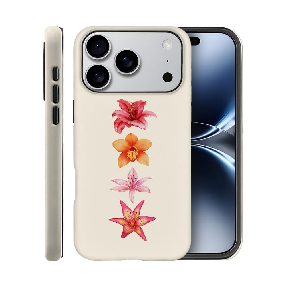 Case for iPhone 17 Pro,Fits Frosted Case Design for Girl Women,Floral Summer Orchids Lilies Minimalist
