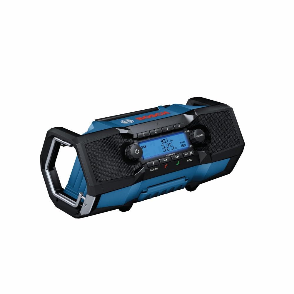 Bosch Gpb18V 2Cn 18V Compact, Portable Jobsite Radio With Bluetooth 5.0, 100 Ft. Range, 120V Ac/Dc Power Adapter Included