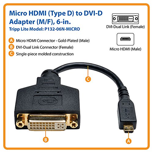 Tripp Lite 6 Inch Micro Hdmi (Type D) To Dvi D Cable Adapter (M/F), 6 In. (P132 06N Micro) 6'',Black