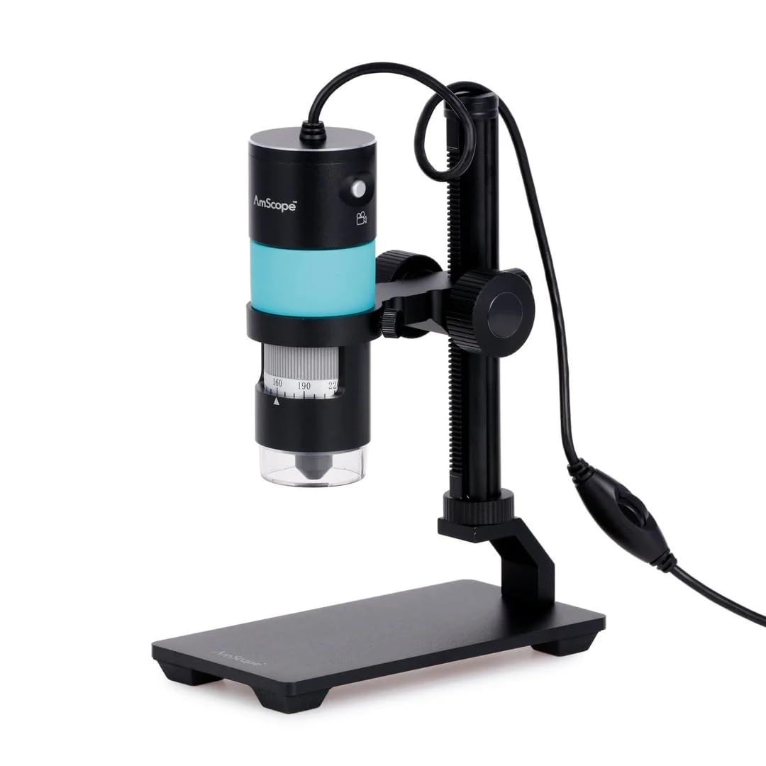 AmScope 1.3MP Professional Handheld Digital USB Microscope w/ 10X-280X Magnification, LED Illuminator, and Gooseneck Stand for I