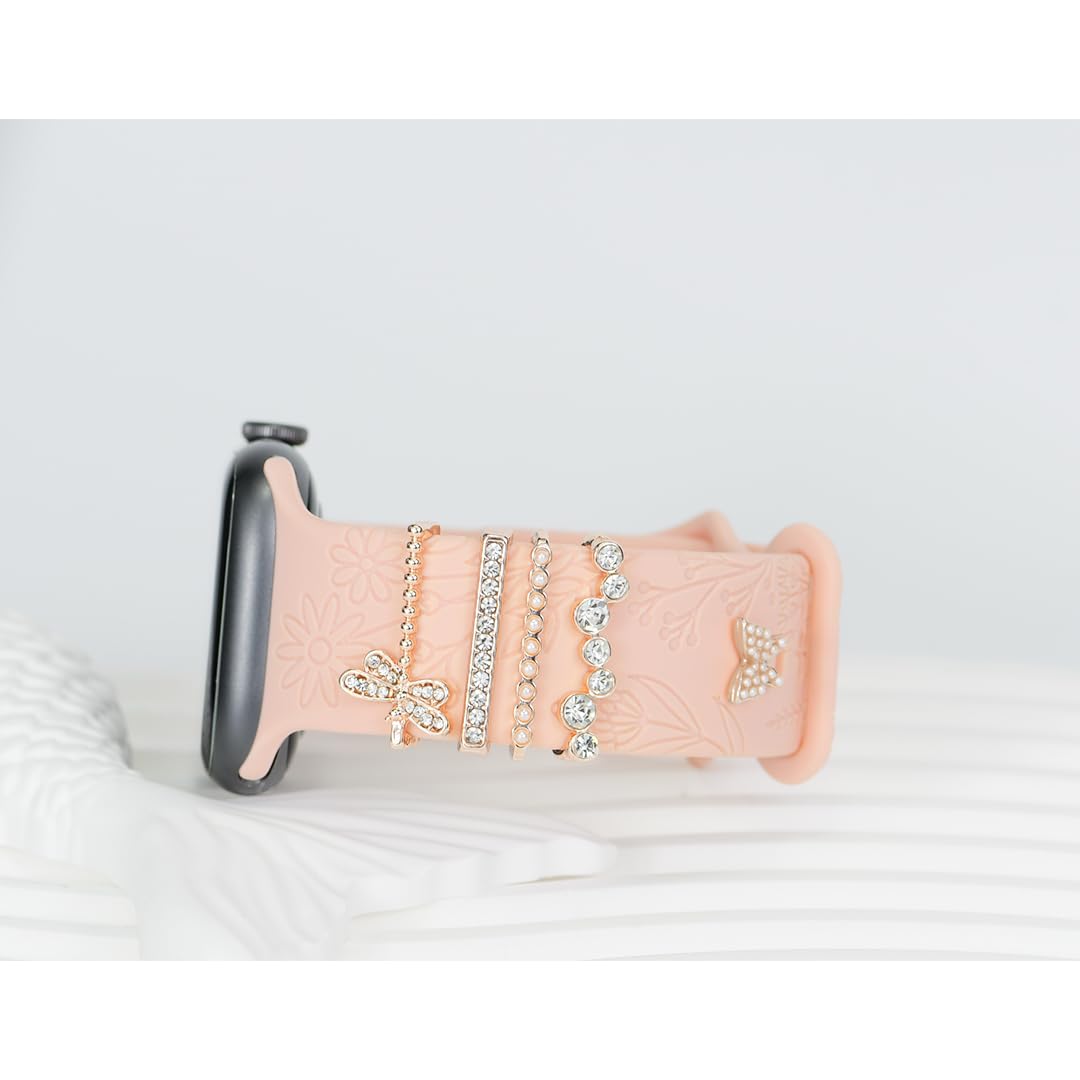 Esweuoom Women Dragonfly Butterfly Watch Band Charms For Apple 38Mm 40Mm 41Mm 42Mm 44Mm 45Mm 49Mm , Love Heart Silver Rose Gold