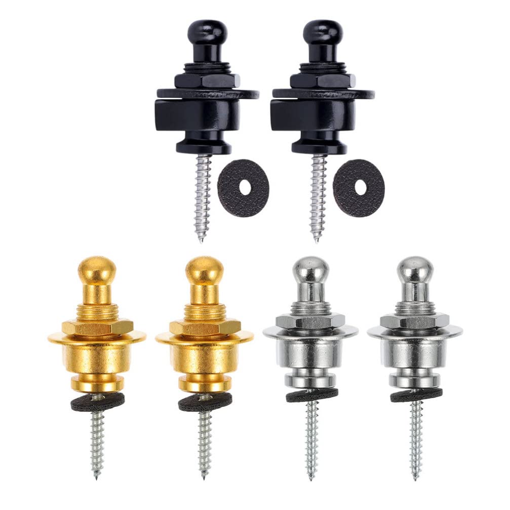 ELBME Guitar Strap Locks Buttons 6pcs Metal End Pins with Mounting Screws for Acoustic, Classical, Electric Guitar, Bass, Ukulel