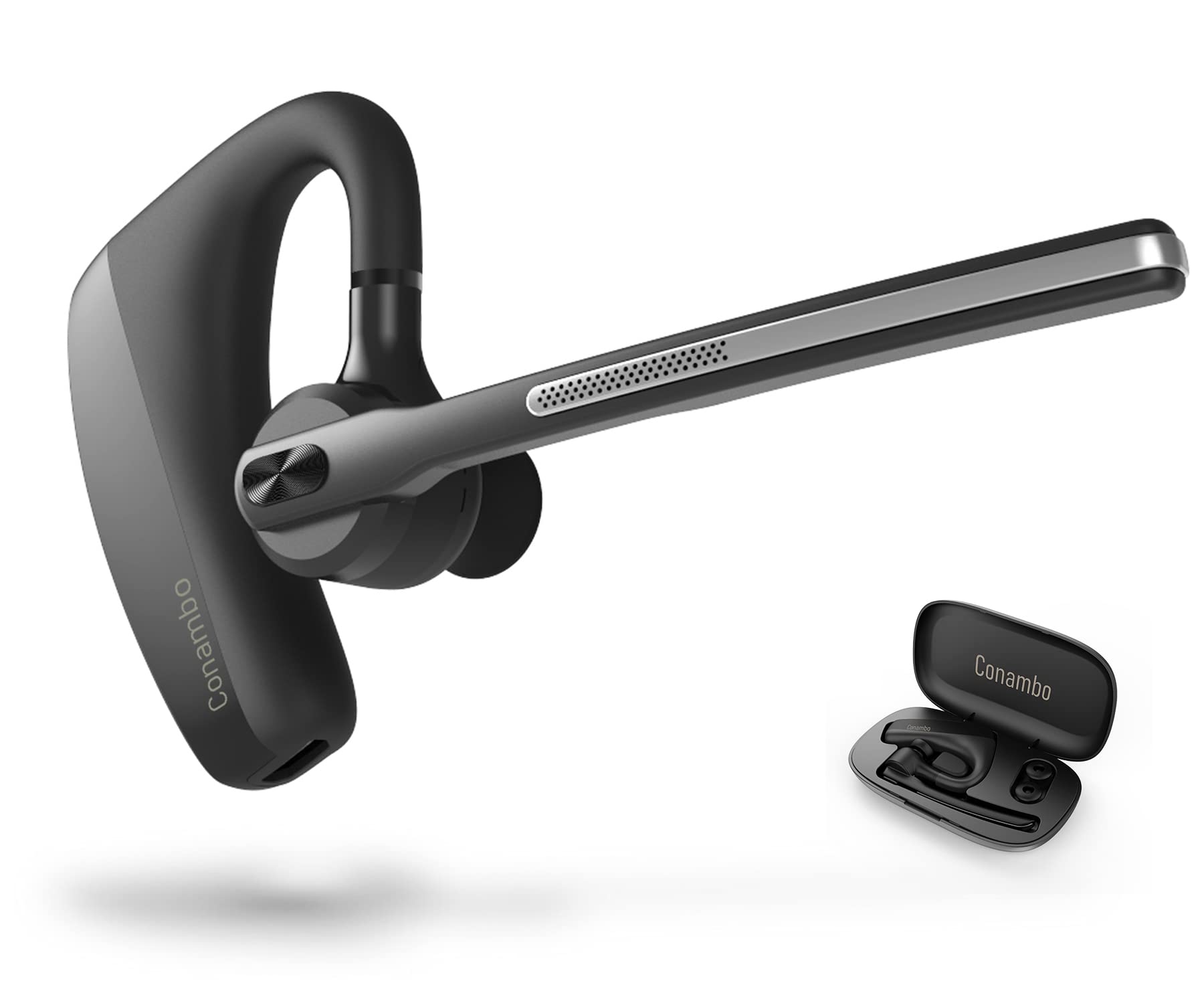 Conambo Bluetooth Headset with Dual Mic Noise Canceling & Mute Button Wireless Earpiece 16 Hrs Talking for Home Office Trucker 