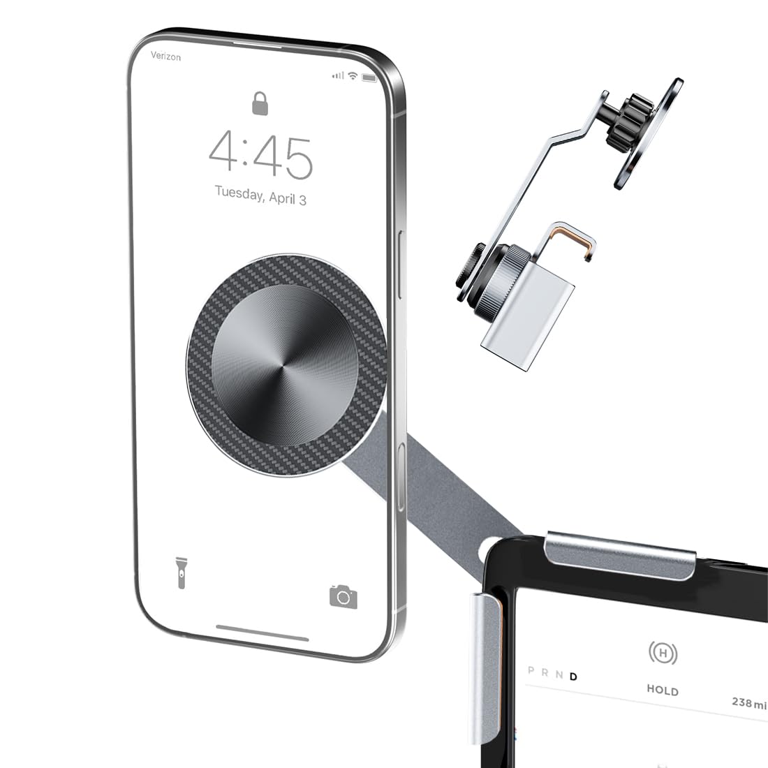 Ilgnimz Aluminum Alloy Tesla Phone Mount?Ultra-Strong Magnetic Base? Foldable Hidden Car Mount For Tesla Model 3/Y/Cybertruck, D