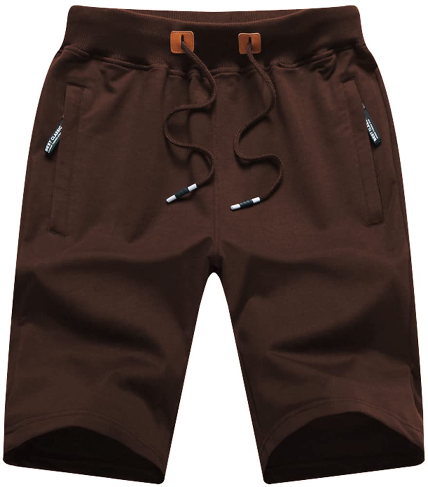 Qpngrp Mens Stretch Shorts Drawstring Elastic Waist Zipper Pockets Coffee 32
