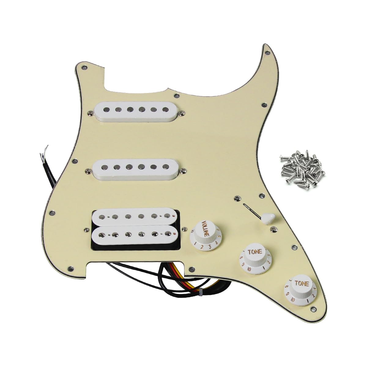 FLEOR Alnico 5 SSH Prewired Pickguard 3Ply Cream Loaded Pickguard Humbucker Pickup Set