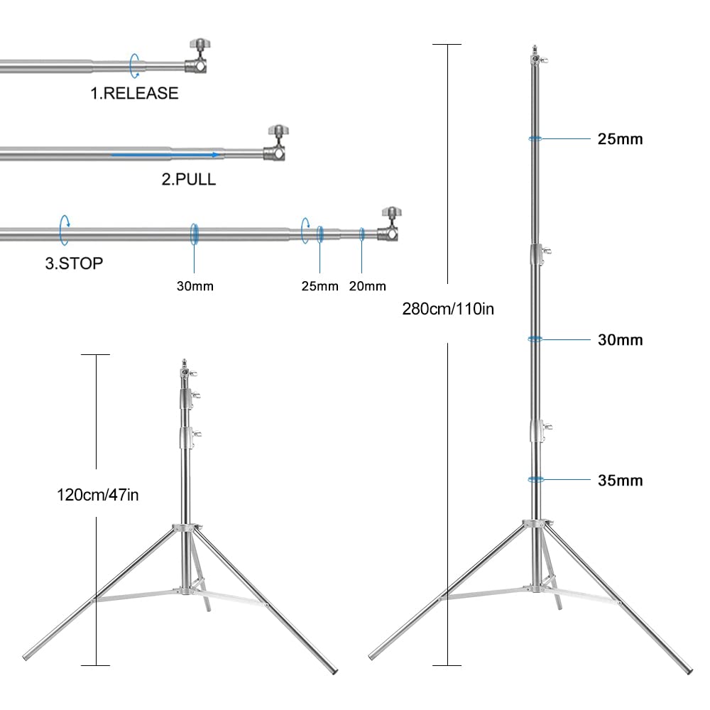 Stainless Steel Backdrop Stand 9.5Ftx10Ft Photo Stand For Backdrop Video Adjustable Background Support Stands For Portrait & Stu
