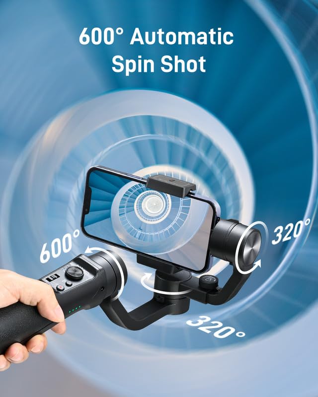 Hohem Isteady Mobile Plus Gimbal Stabilizer For Smartphone, 3 Axis Phone Gimbal For Android And Iphone 15,14,13,12 Pro, Stabilizer For Video Recording With Ultra Wide Angle Mode, 600� Inception