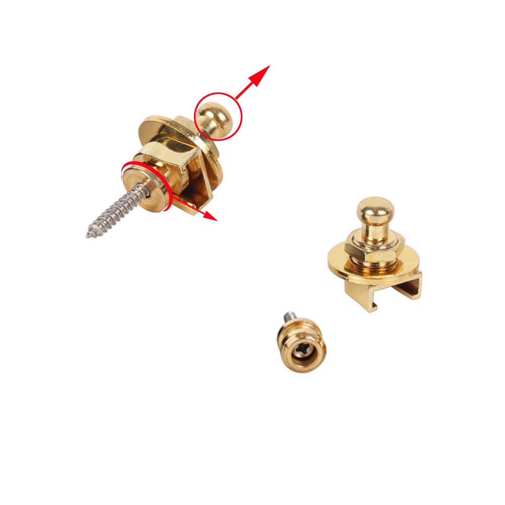 Wolfride 4Pcs Guitar Strap Lock Buttons Gold Metal Security Quick Release Guitar Strap Locks