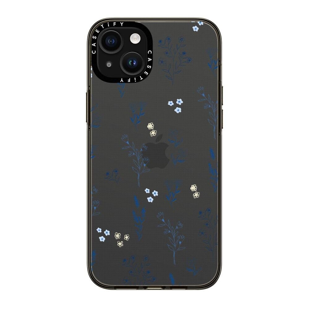 Casetify Compact Case For Iphone 15 Plus [2X Military Grade Drop Tested / 4Ft Drop Protection]   Small Blue Flowers   Clear Blac