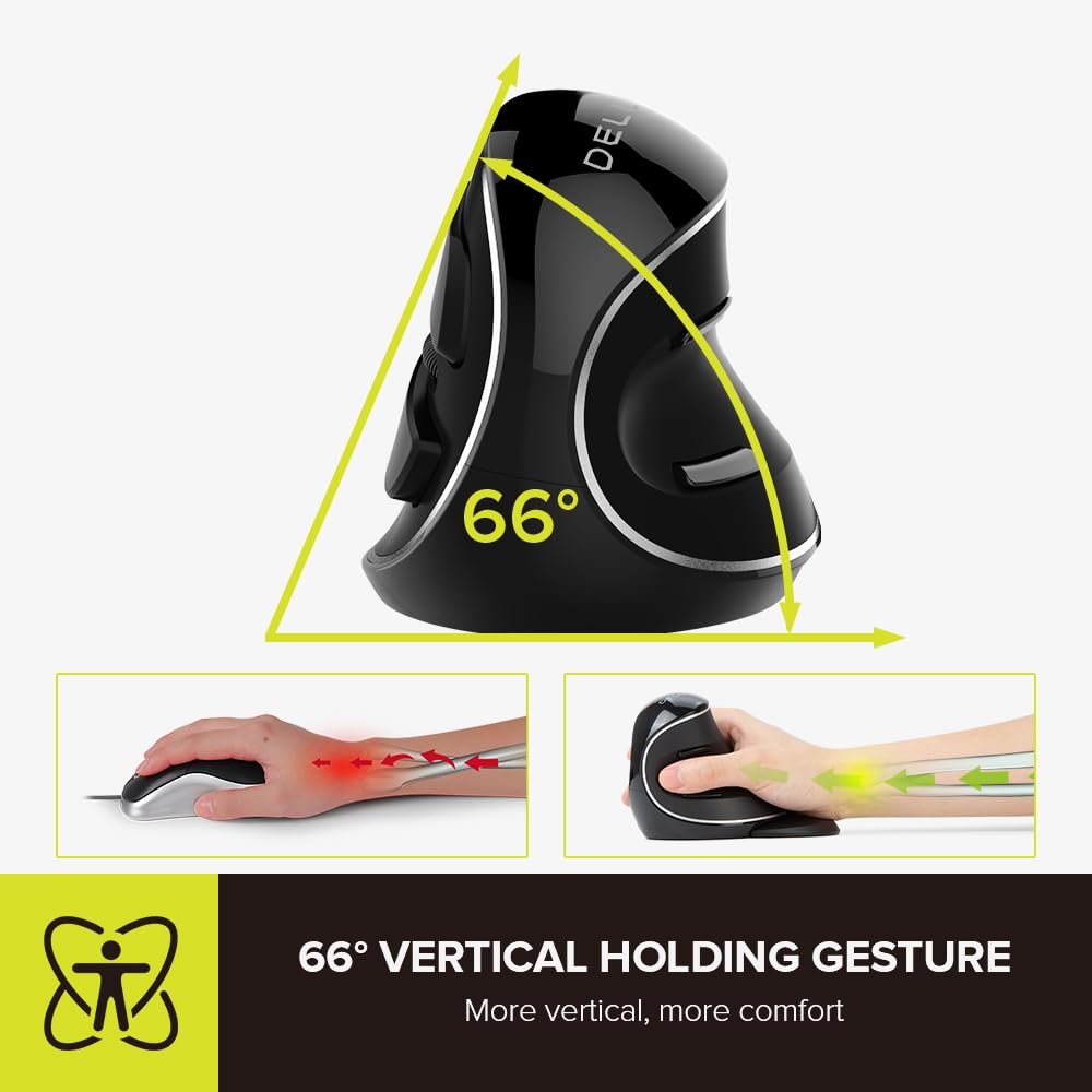 Delux Wireless Ergonomic Vertical Mouse   2.4G With Usb Receiver, Silent Clicks, 1600 Dpi, 6 Buttons, Removable Wrist Rest, For