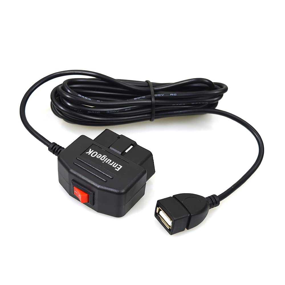 Enruigeok Obd Obd2 To Usb A Port Power Cable For Dash Camera 24 Hours Surveillance Acc Mode With Switch Button 3Pin Obdii Adapte