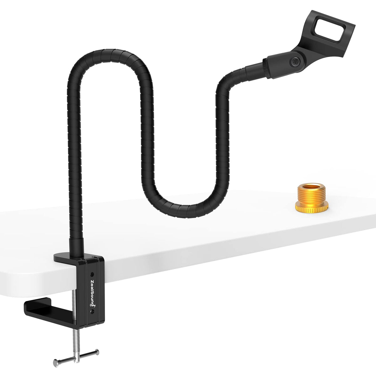 ZealSound Microphone Arm Stand,19 Inch Long Universal Gooseneck Desktop Mic Stand with 3/8' to 5/8' Adapter and Microphone Clip Holder, Upgraded Heavy Duty Desk Clamp for Blue Snowball Ice Mics Spark