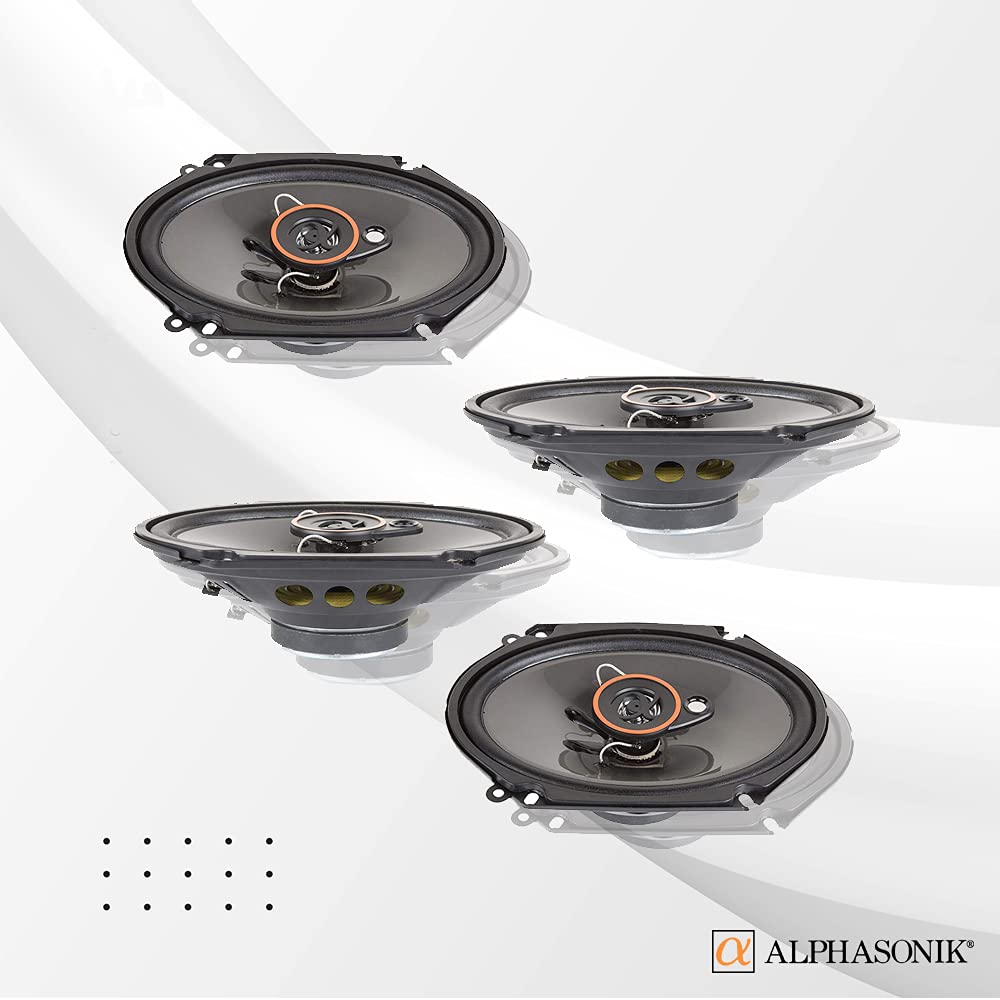 Two Pair Of Alphasonik As68 6X8 Inch 350 Watts Max 3 Way Car Audio Full Range Coaxial Speakers With Universal Mounting Holes For