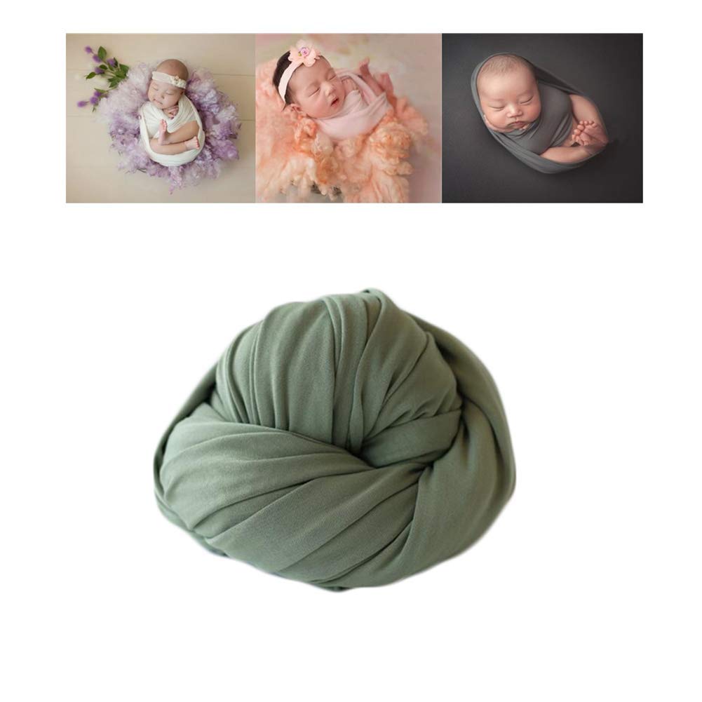 Coberllus Newborn Baby Photo Props Blanket Stretch Without Wrinkle Wrap Swaddle For Boy Girls Photography Shoot (Green)