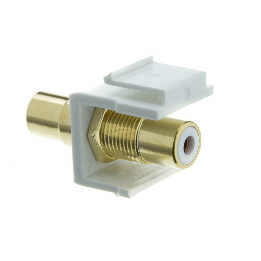 Cablewholesale Gold Plated Rca Female To Rca Female, White Rca Coupler Adapter With White Keystone Insert, White Rca Jack Connec