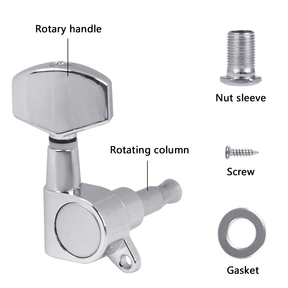 Timesetl 6 Pieces Guitar Machine Heads Knobs Guitar String Tuning Pegs Machine Head Tuners For Electric Or Acoustic Guitar (3 Le