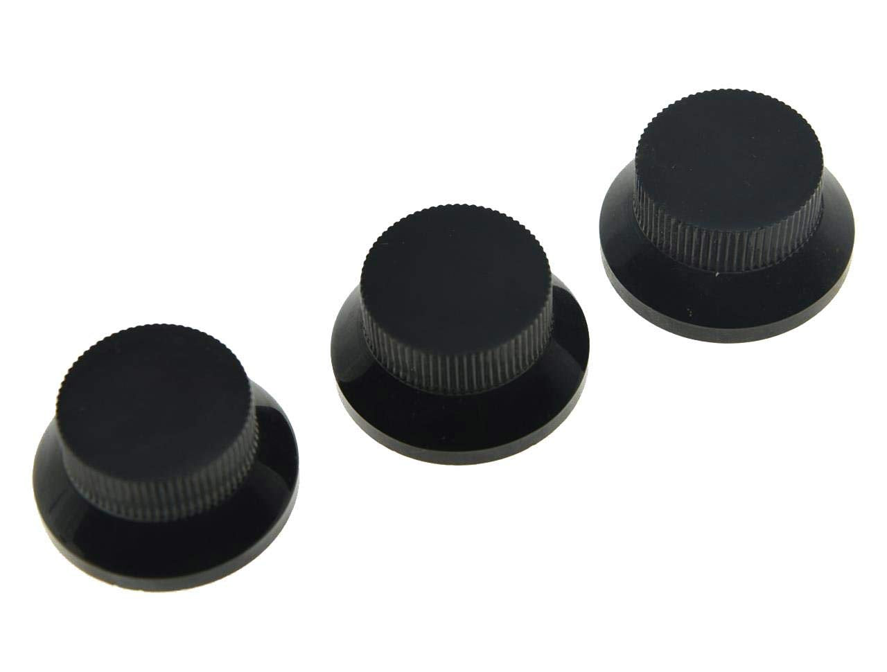 Kaish 3Pcs Black Metal Bell Knobs Push On St Strat Guitar Top Hat Knob For 5.8Mm Split Shafts