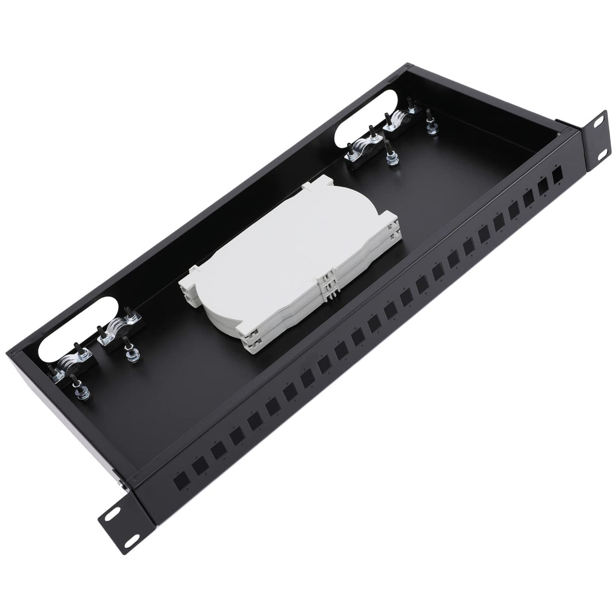 19' Rack Mount Enclosure Fiber Optic Box Fits Racks Cabinet 1U Lgx Loaded Patch Panel   Include 2Pcs Splice Trays Maximum Capacity 48 Fibers