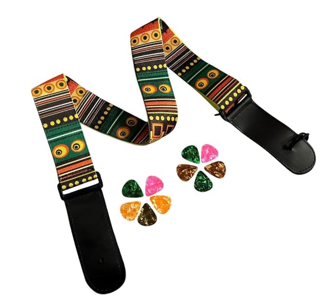 SPEHUB Guitar Strap Belt with 10 Picks for Acoustic & Electric Guitar Adjustable Buckle Guitar Strap Modern Design Guitar Belt F