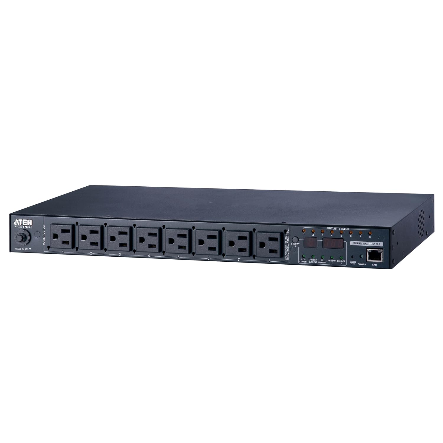 ATEN PE6108 15A/10A 8 Outlet 1U Metered and Switched eco PDU - Remote Power Control