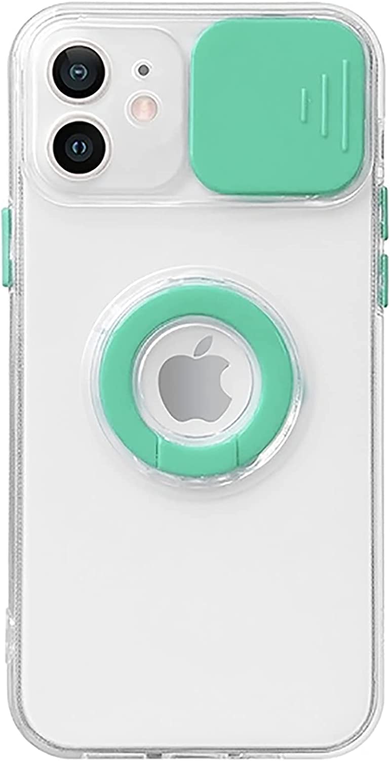 Caseative Candy Color Ring Holder Slide Lens Camera Cover Protection Clear Soft Compatible With Iphone Case (Mint,Iphone 14 Plus