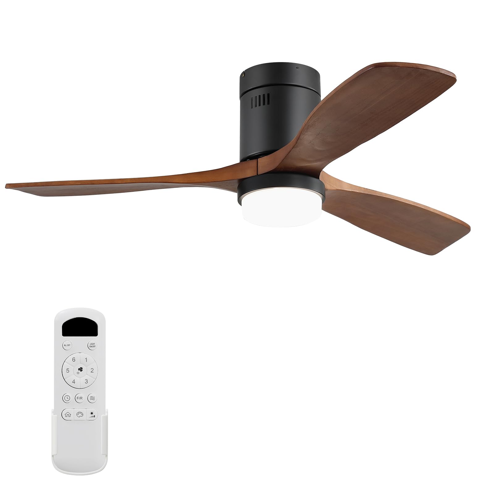 ReLa Mall 52 Inch Ceiling Fans with Lights, Low Profile Flush Mount Ceiling Fan Light with Remote Control & 3 Solid Wood Blades,