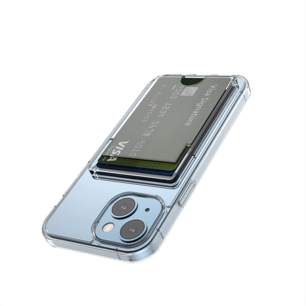 Wuwedo ?Upgrade? For Iphone 13 Clear Wallet Case, Anti Yellowing Slim Fit Thin Tpu Bumper + Pc Back Case With 2 Cards Holder