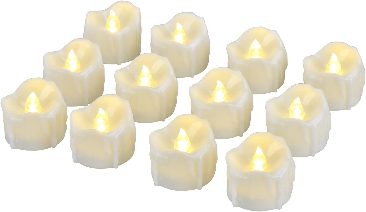 Elander Led Tea Lights Flameless Candle With Timer, 6 Hours On And 18 Hours Off, 1.4 X 1.3 Inch, Warm White, [12 Pack] (New Warm