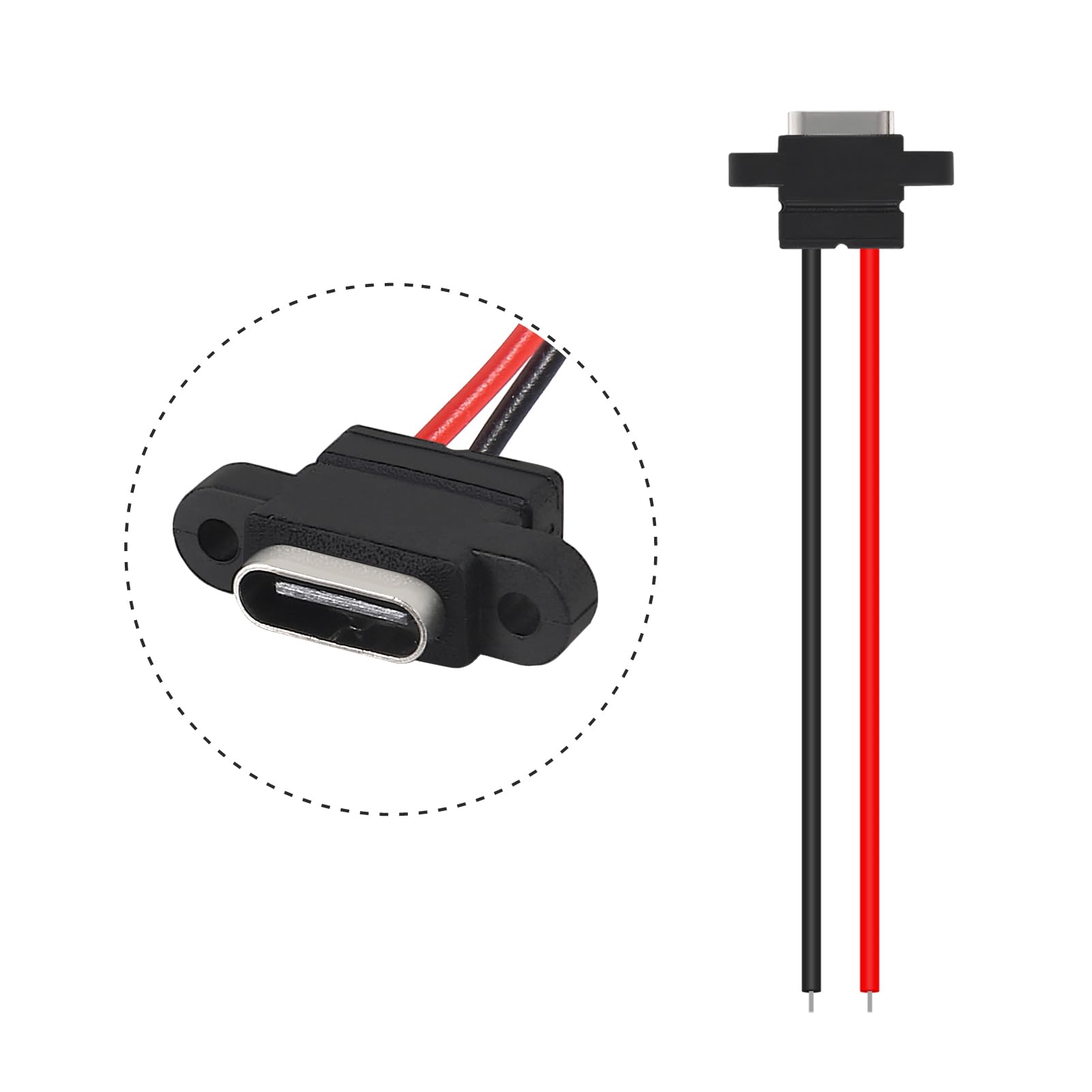 Xiitia 8Pcs Usb Connector Type C Female Chassis 2 Pin For Diy, Waterproof 2P Solder Wire Type Usb C Pigtail Cable Extension Powe